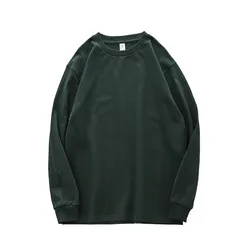 Dukeen 100% Cotton Heavyweight Long - Sleeved Men's T - Shirt - Oversized Solid Color Basic Tee - XXL ( 90 - 100kg ) (Army green)