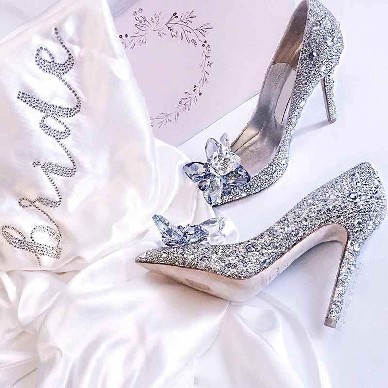 

Spring and summer crystal pointed toe stiletto bridal wedding shoes large size with banquet dress shallow mouth women's sandals