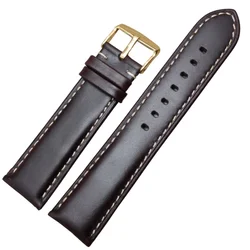 Elegant Vintage Genuine Leather Watch Band with Steel Pin Buckle - Multiple Sizes & Colors Available - 22mm (Dark brown gold)