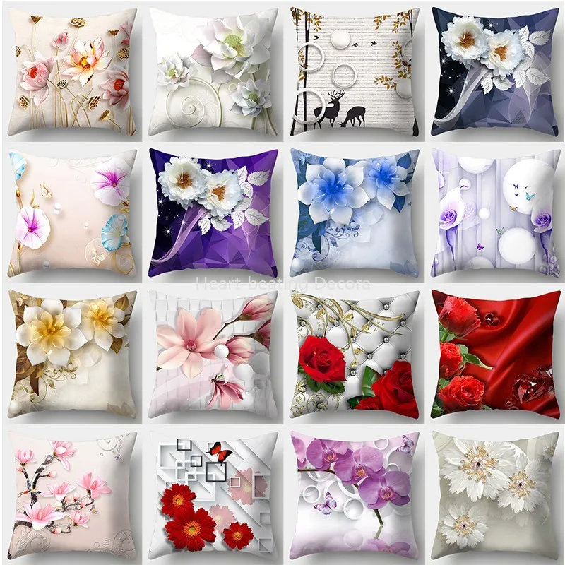 

New Rich Flowers Pillowcase 45cmX45cm Square Sofa Pillow Cover Retro Cushion Cover
