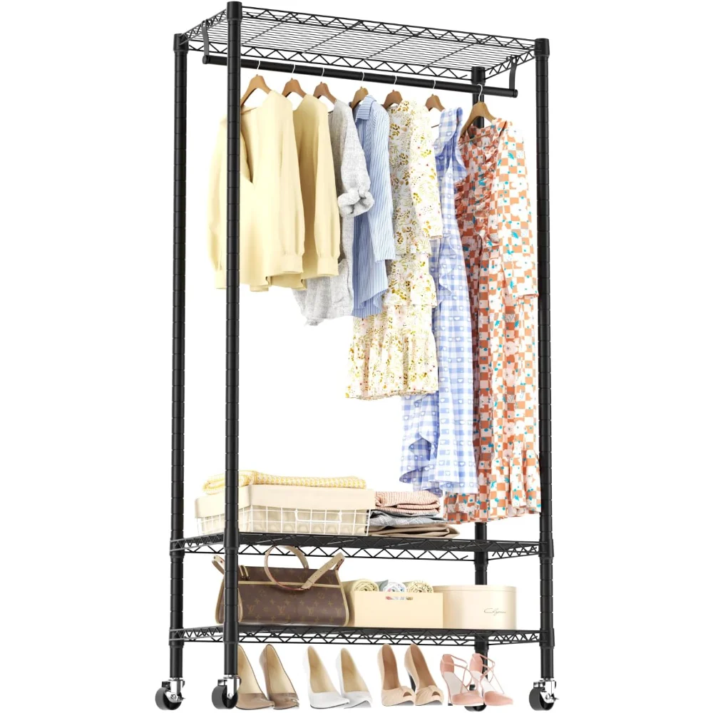 

Portable Clothes Rack Rolling Clothing Racks for Hanging Clothes,Freestanding Closet Garment Rack
