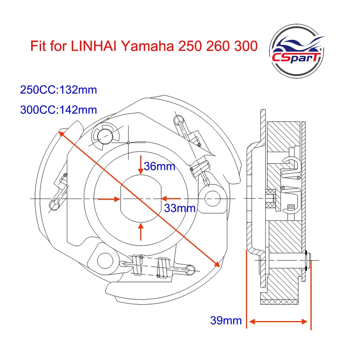 Сцепление 132 мм 142 мм MAJESTY LINHAI 250 260 300 YP250 JL250 LH300 Buyang Feishen Gsmoon Linhai Sym Citycom GTS 250i 300i (art.: 61505d9f) - 61505d9f