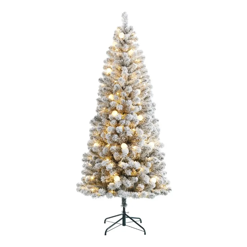 

6.5 ft Pre-Lit G50 Color-Changing LED Trinity Flocked Pine Artificial Christmas Tree, Green, by Holiday Time