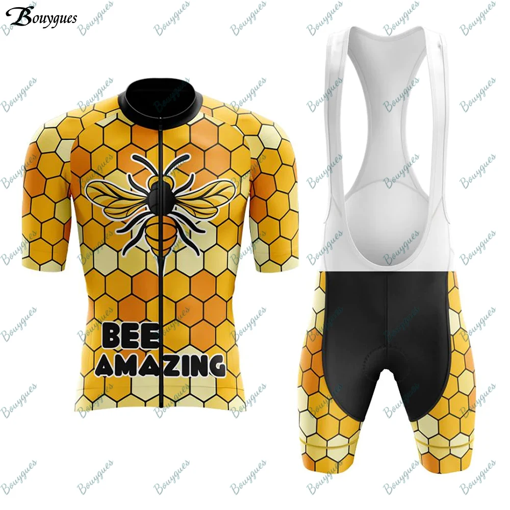 Bee AMAZING Cycling Jersey And Bib Shorts Set Men Short Sleeve Cycling Set Ciclismo Clothes Bike Clothing Sports