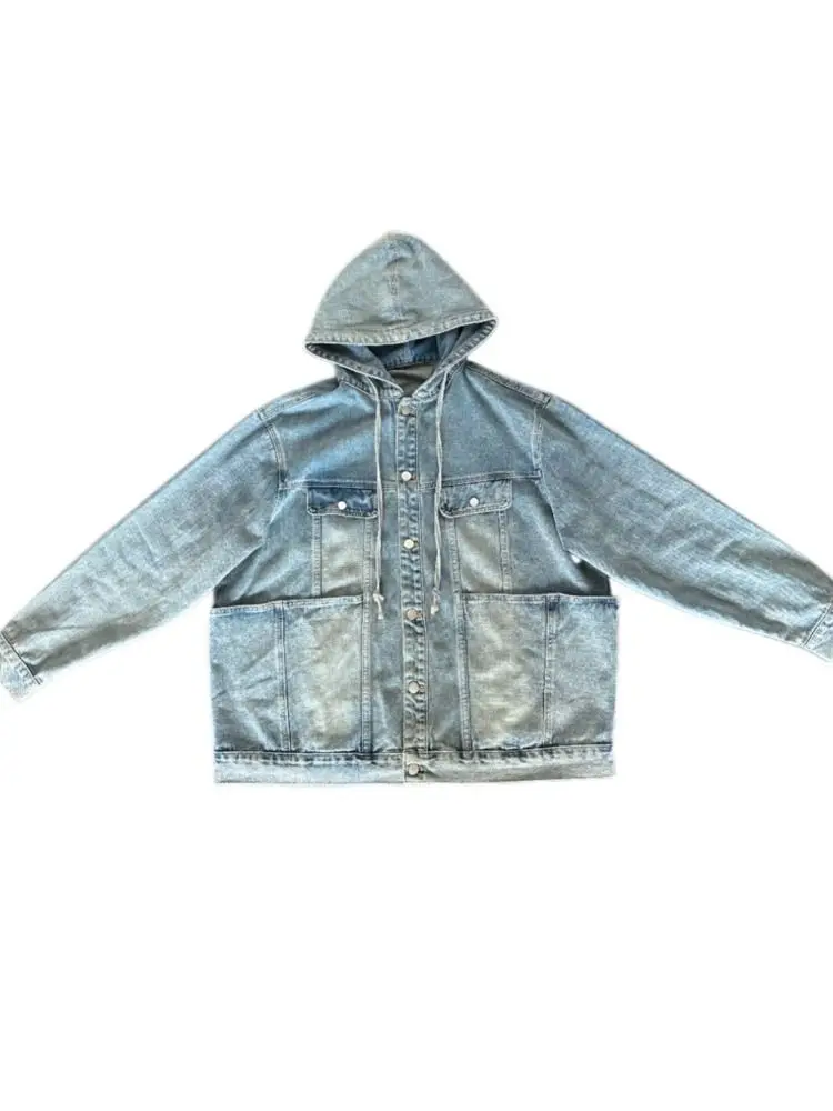 Spring Autumn Vintage Denim Jacket Three-dimensional Pocket Workwear Top Women Men High Street Coat Handsome Wash Jeans Coat