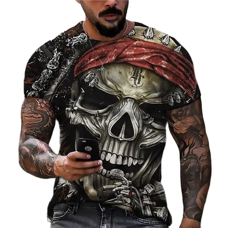 VintageSkullTshirtForMen3dPrintedSkullMensTshirtsOversized