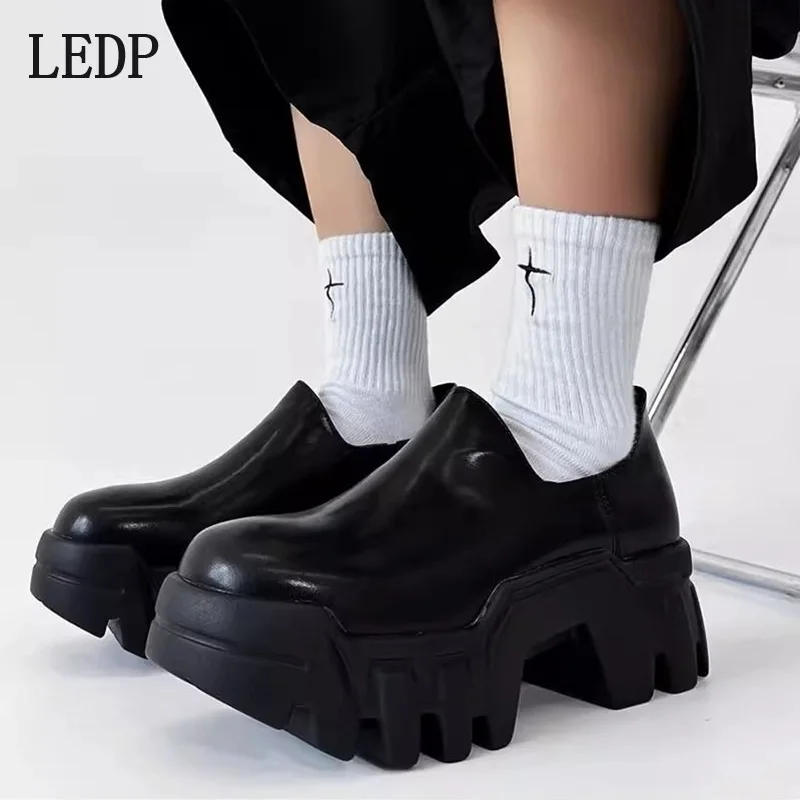 LEDP Brand Platform Platform Loafer Shoes Autumn Big Head Personality Derby Shoes Male Model Small Slip-off Runway Model