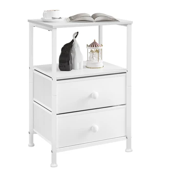 WOLTU 40x60x30 cm Comodino Comodino con 2 cassetti 1 ripiano Tavolino da caffè bianco in tessuto non tessuto per l'organizzatore della camera da letto 1