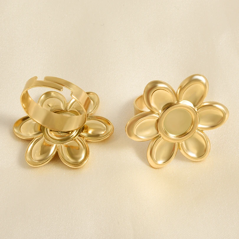 1/2 stücke Mix Persönlichkeit Lotus Blume Blank Einstellungen Cabochon Ring Edelstahl Offene Einstellbare Ringe Für Frauen Männer DIY schmuck – Detail 2