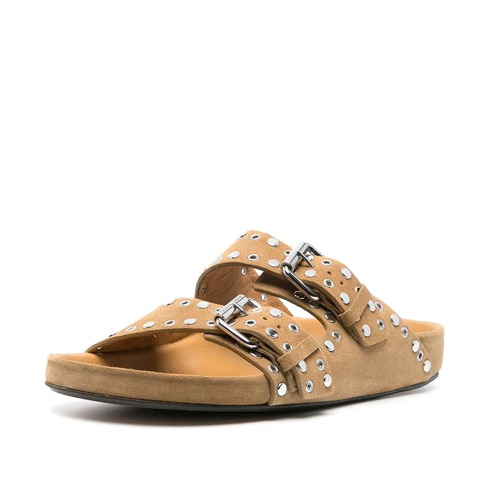 2023 Summer Thick Bottom Buckle Riveted Women's Sandals Cowhide Slippers with Flat Bottom Slippers Large Size Women's Sandals