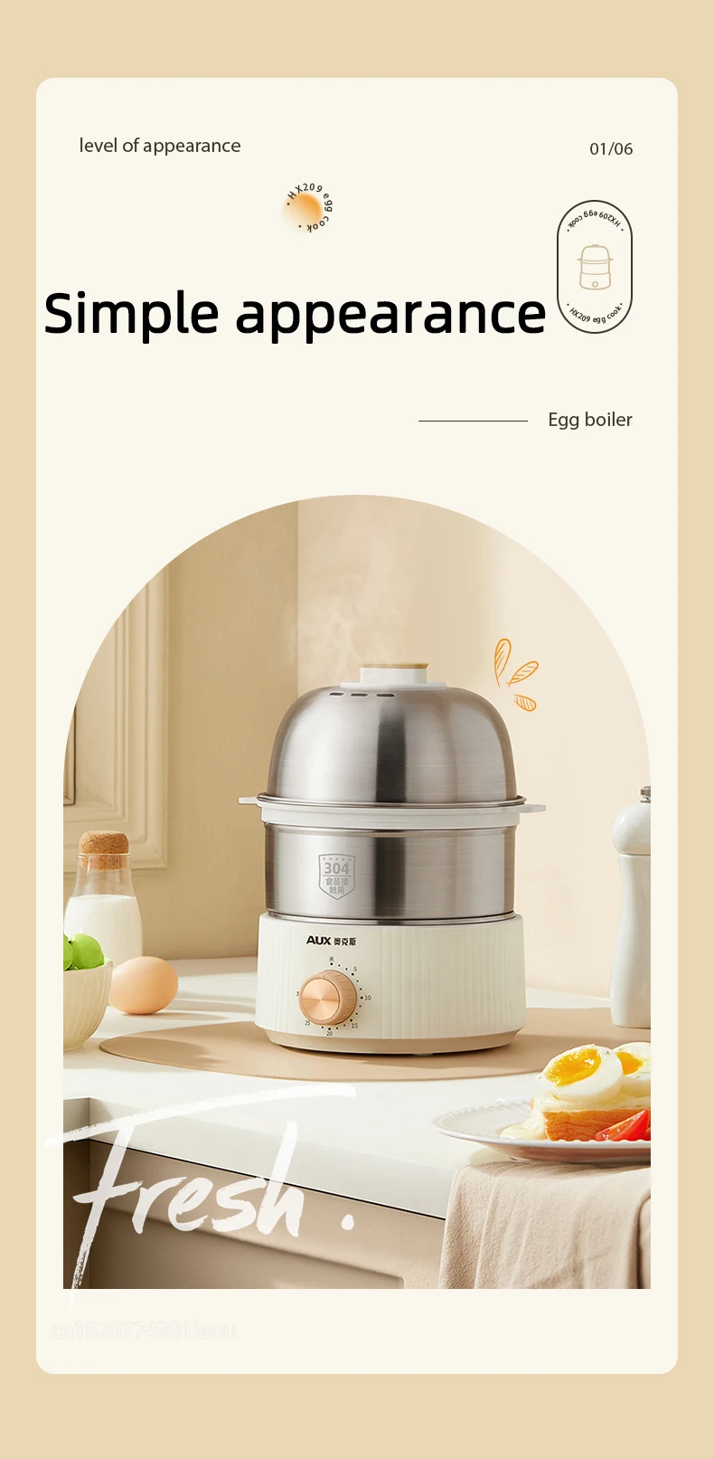 Description Picture 5 of item350W Electric Egg Cooker Timed Egg Boiler Breakfast Machine Automatic Steamer Egg Custard Steaming Cooker Food Warmer 2 Layers