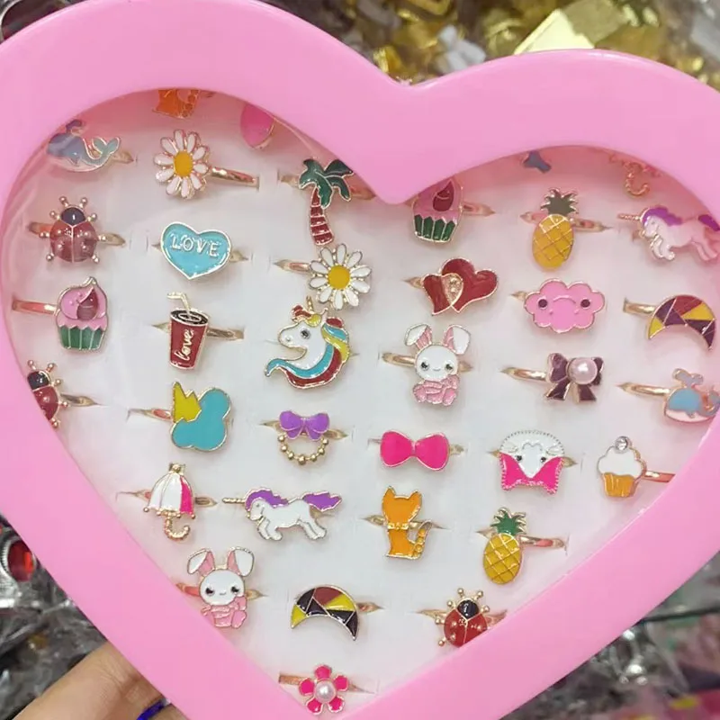 Finger Ring 5/10/36Pcs Cute Cartoon Kids Kawaii Korean Children Girls Enamel Flower Crown