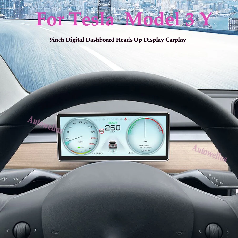 

For Tesla Model 3 Y 9inch Digital Dashboard Heads Up Display Carplay Android Auto for Tesla HUD Power Speed Car accessories