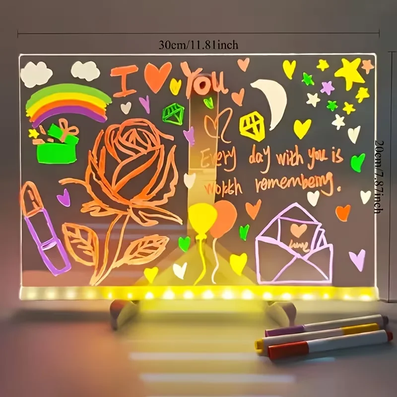 LED 램프 아크릴 메시지 메모 보드 지울 수 있는 USB 어린이 그림판 침실 야간 조명 생일 어린이 선물
