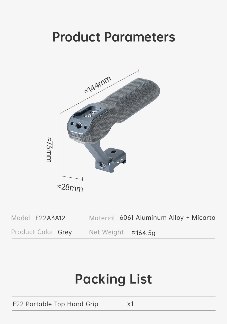 F22 Quick Release Top Hand Grip F22A3A12 All-round Camera Handle with Cold Shoe