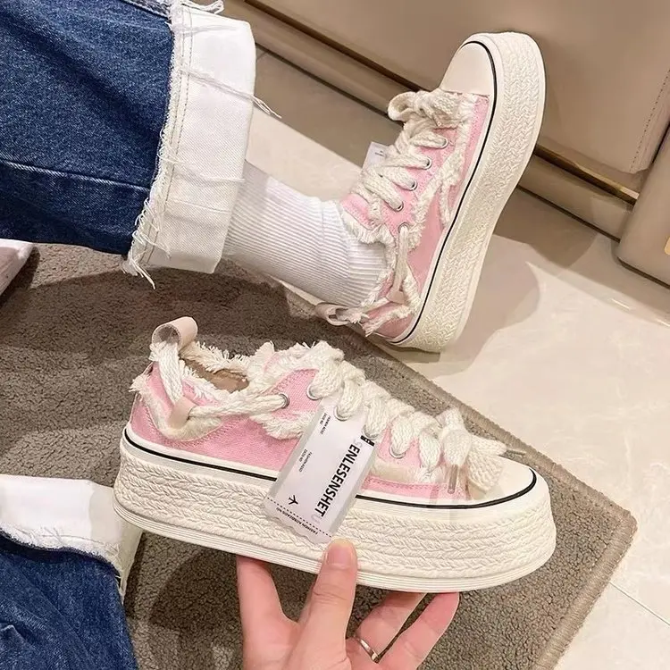 Womens Style Breathable Floral Canvas Shoes Autumn Thick Platform All-match Student Sneakers Zapatillas Mujer 2