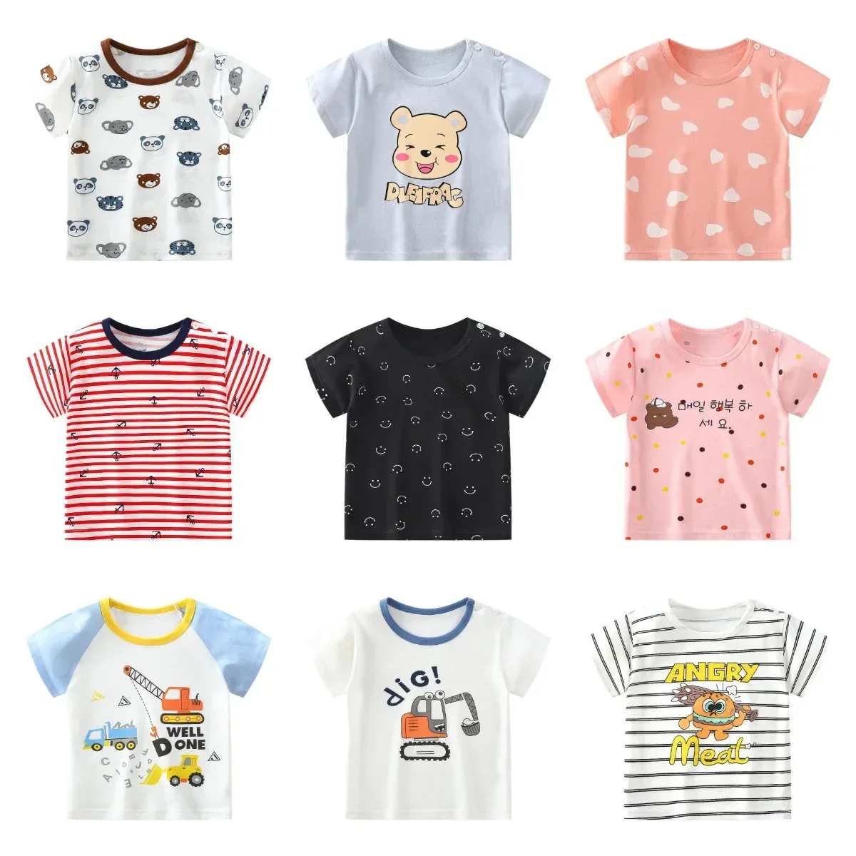  2023 Summer New Baby T-shirts Cotton Girls Top Tees Cartoon Boys Shirts Kids Clothing 