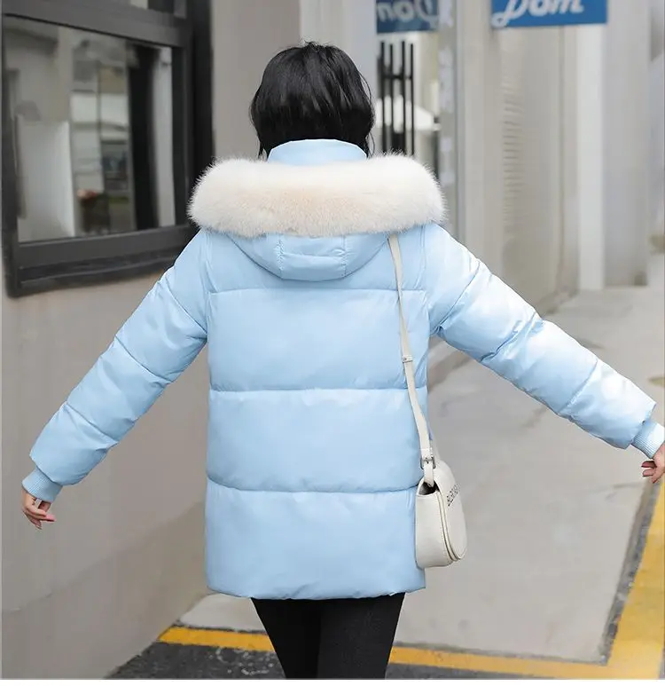 2023 New Women Cotton Coat Winter Jacket Female Slim-Fit Short Outwear Big Fur Collar Detachable Parkas Warm hooded Outcoat