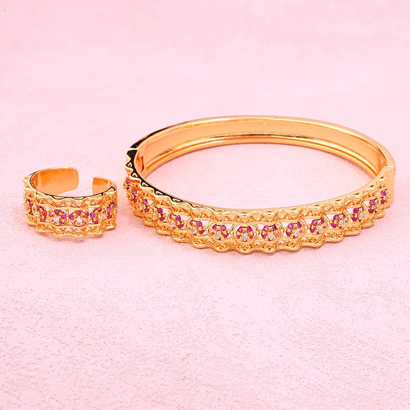 Anello Rigido Da Donna Placcato In Oro Rame Set Di Gioielli Da Sposa Di Lusso In Medio Oriente Placcato Oro Parure Marocaine Bijoux De Luxe Femme