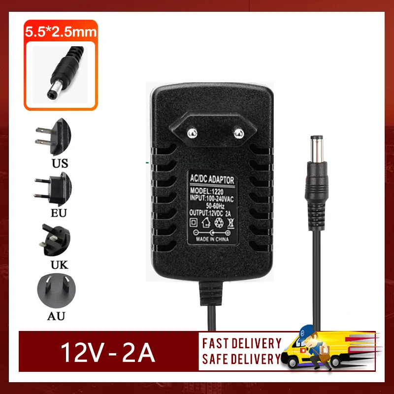 

5pcs High Quality New 12V 2A 5.5*2.5MM AC Power Supply Adapter For CCTV Camera AC DC Converter Adaptor