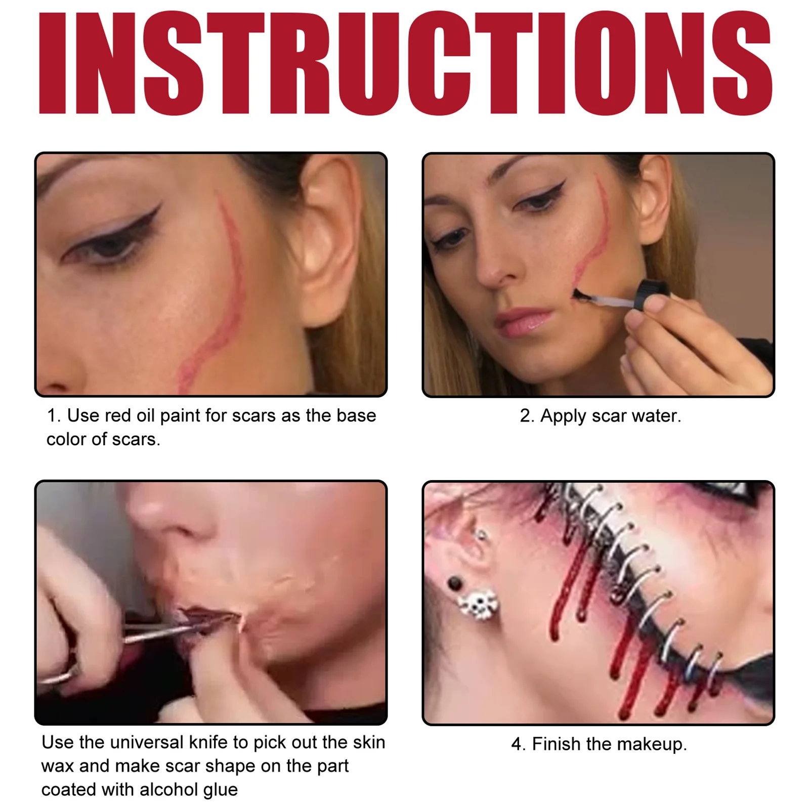 Halloween Fake Scar Makeup Kit - Horror Cosplay Skin Wax  Plasma Tool