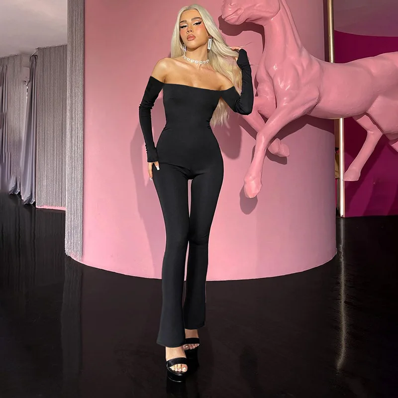 

fashion 2023 new autumn off shoulder long sleeve jumpsuit pant solid Woman clothing bodycon casual jumpsuit for women lady