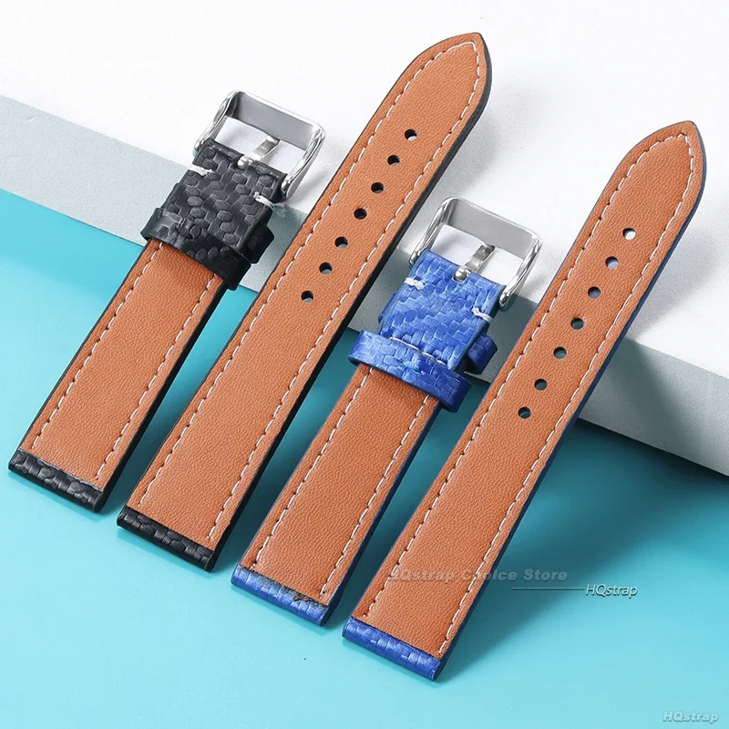 Sleek Carbon Fiber Leather Watchband - Premium Calfskin Strap