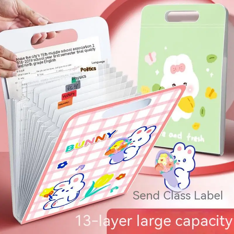 

A4 Student Cartoon Wrapped Edge Portable Vertical Portable 13 Grid Large Capacity Organ Bag Folder Information Storage Paper