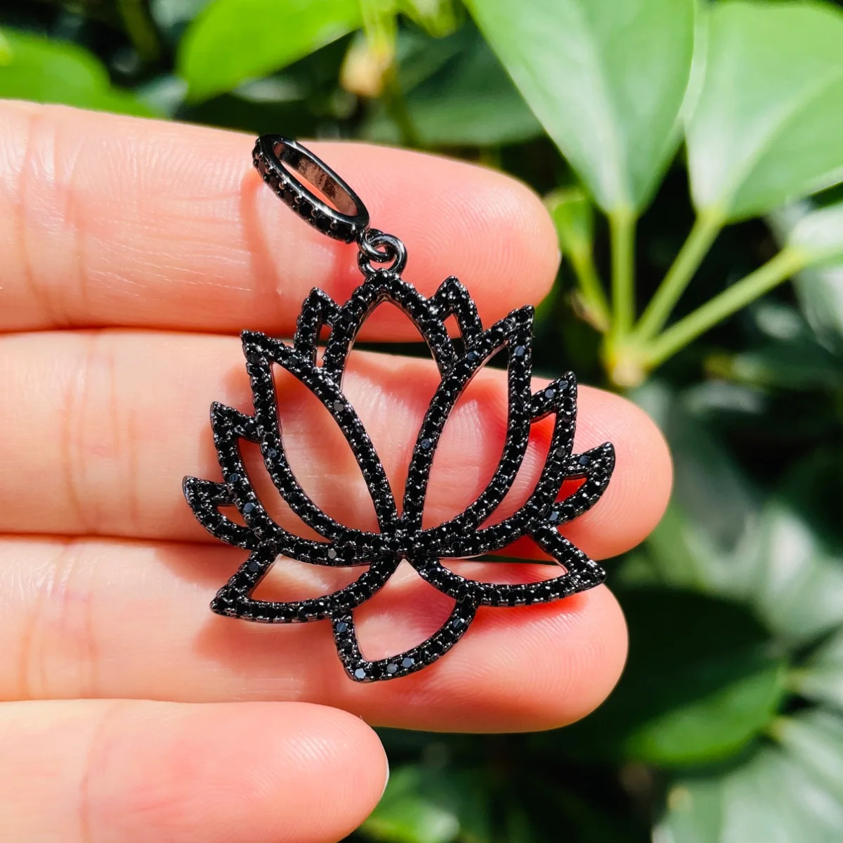 5pcs Lotus Flower Charms Exquisite Pendant for Bracelet Making Women Necklace Cubic Zirconia Pave Jewelry Accessory Wholesale