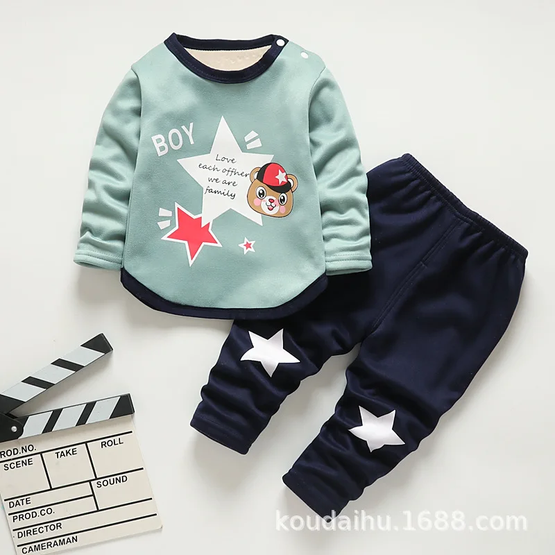 

Baby Boys Clothes Set Cotton Warm Suit Bear Cartoon Printing Sweater Children Clothing Toddler Boys Clothing Set