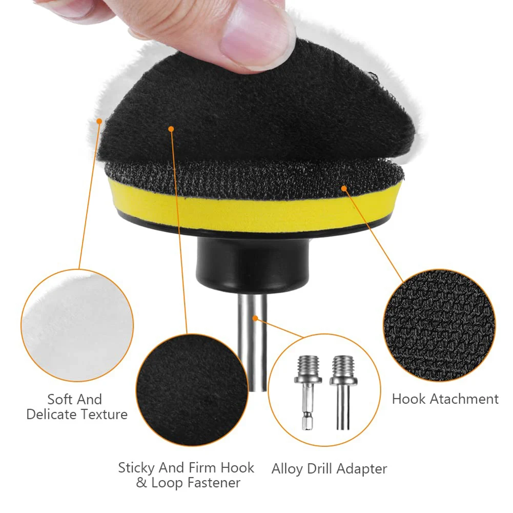 8Pcs/Set Car Polishing Pad Set Wool Buffing Wheel Tool 80mm 150mm 180mm Drill Polish Disc Kit For Car Polisher Pad Drill Adapter