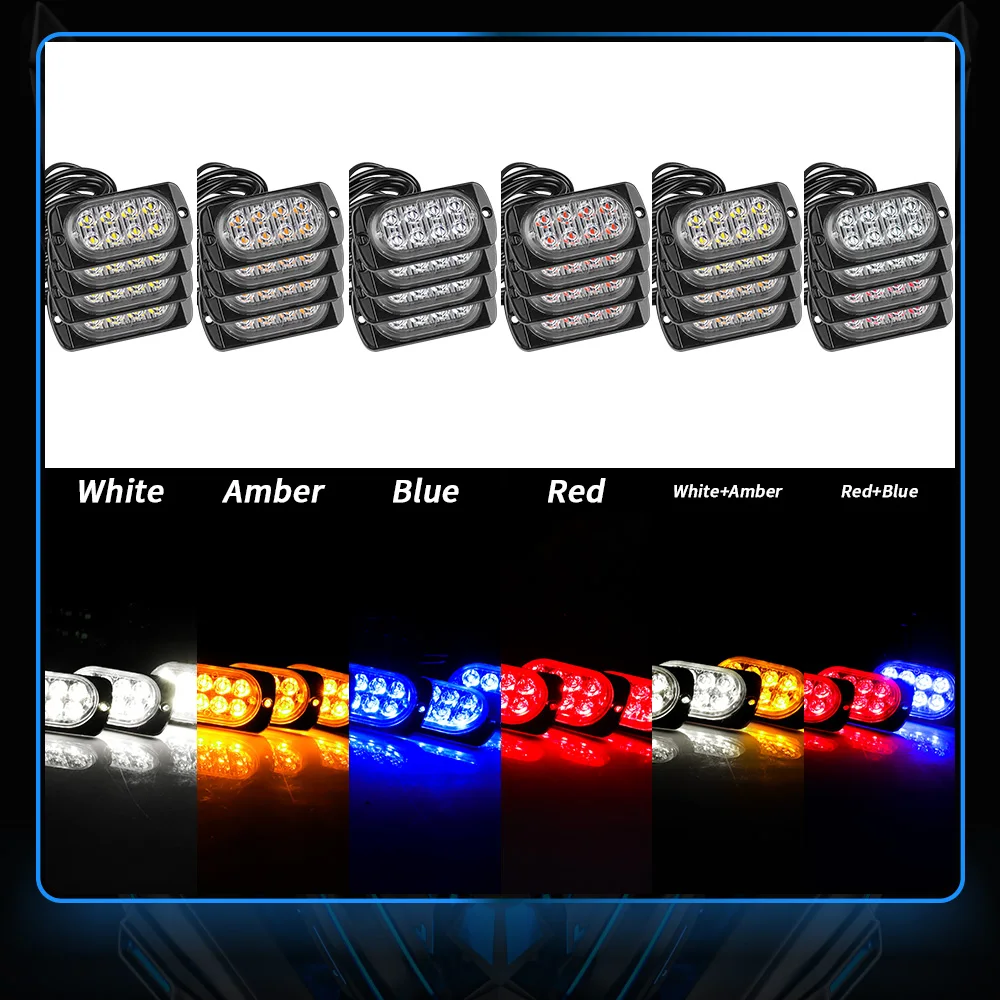 4 In 1 Car LED 8SMD Strobe Warning Signal Grille Flashing Light  Fireman Beacon Traffic Breakdown Emergency Lamp Red Blue Amber