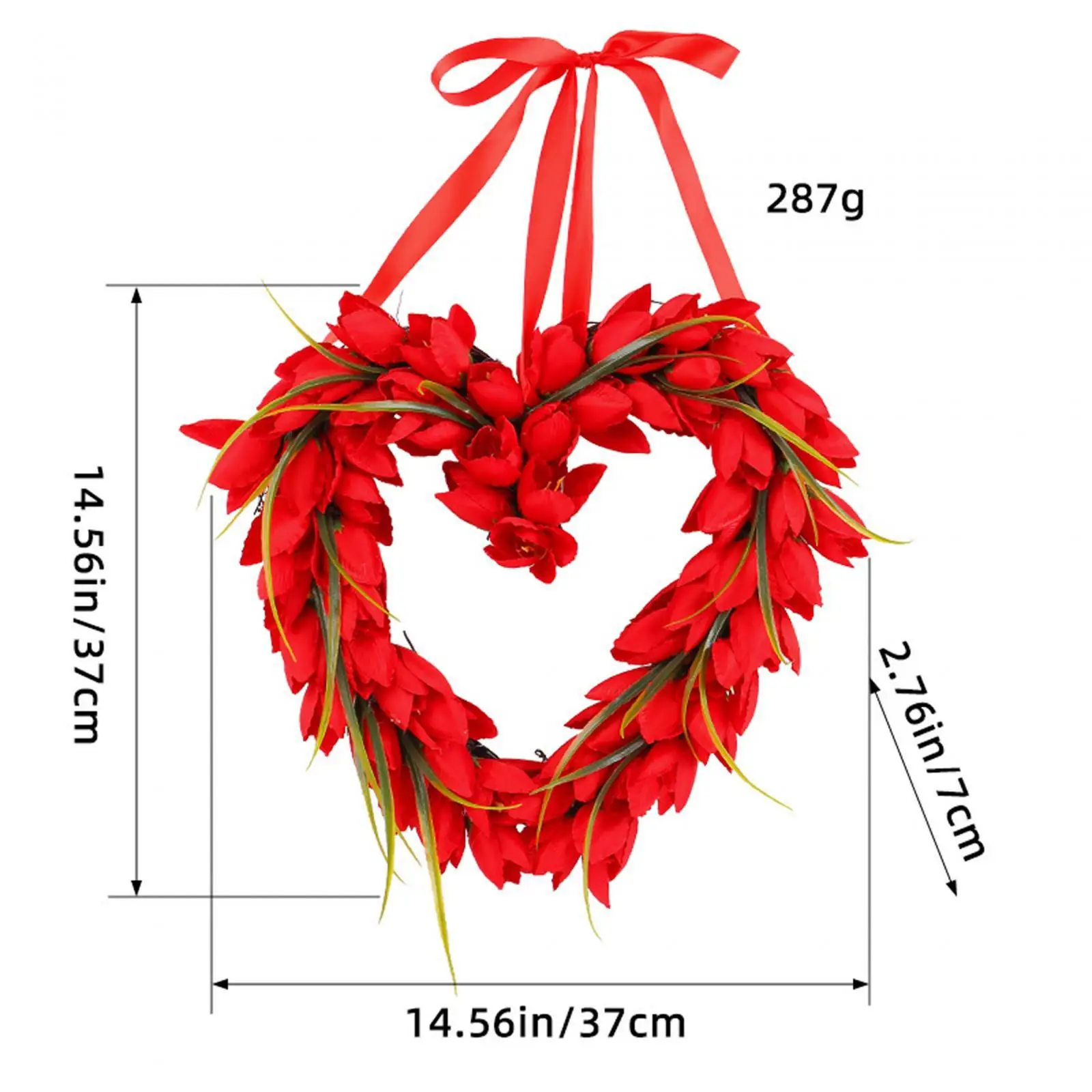 Valentine Wreath Red Tulip Hanging Decoration Floral Wreath for Front Door