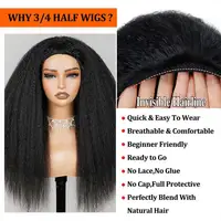 Demi-perruque naturelle 3 en 1, cheveux crépus lisses, densité 250, sans couture, à rabat, pour débutants, sans colle, Wear & Go 3