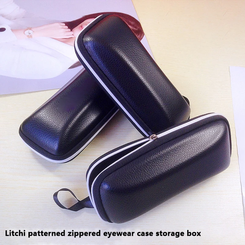 

16.5*7.5*5cm Men Black PU Leather Sunglasses Case Zipper Waterproof Sun Glasses Eyewear Storage Eyeglasses Genuine Spectacle Box