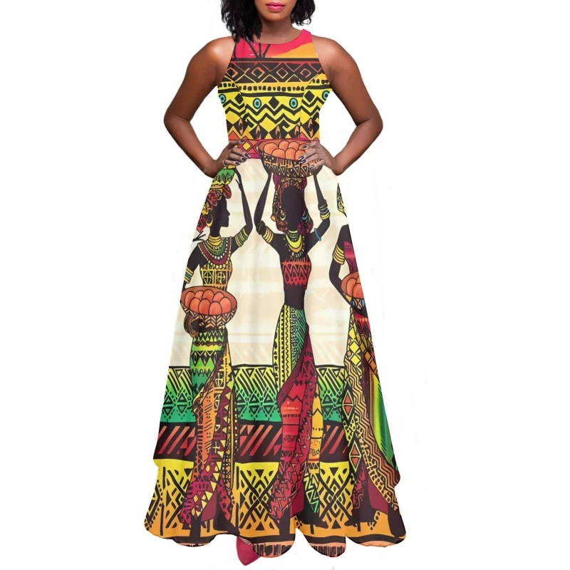 

Fashion African Women Design Summer Camis Dress One Piece Casual Long Ladies Prom Dresses Elegant Female Flare Sundress Clothing