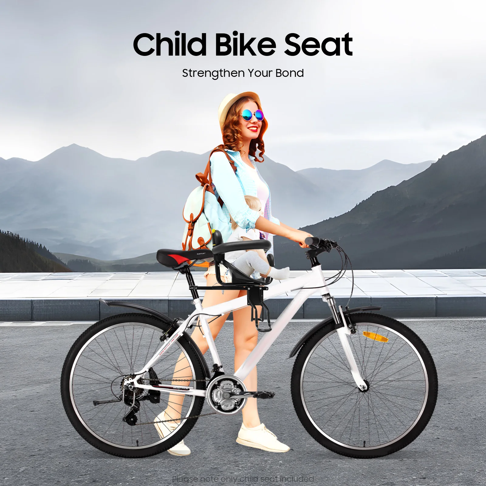 Bike Child Seat Adjustable Bicycle Child Safety Seat Iron Plastic Sponge Black Modern 1-5 Years Old with Belt Guardrail bicycle accessory bicycle safety seat
