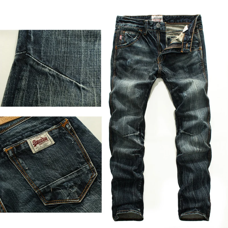 

Newly Fashion Designer Men Jeans Retro Green Blue Slim Fit Ripped Trouser Vintage Casual Street Cotton Straight Denim Pants 2023