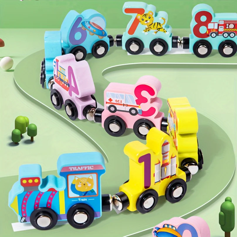 Wooden Magnetic Train Puzzle Set: Colorful Cartoon Design, Enhances Early Learning and Cognitive Skills