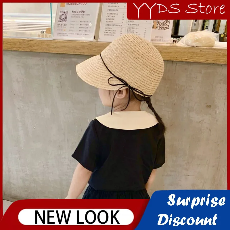 Niche Children's Straw Hat Straw Outdoor Equestrian Hat Sun Hat Beach Baseball Straw Hat Female Baby Bow Beach Raffia Straw Hat