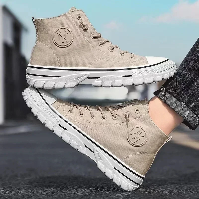 

Men Vulcanized Shoes High Top Casual Canvas Shoe Fashion Solid Color Walking Sneakers Breathable Skateboard Shoe Tenis Masculino