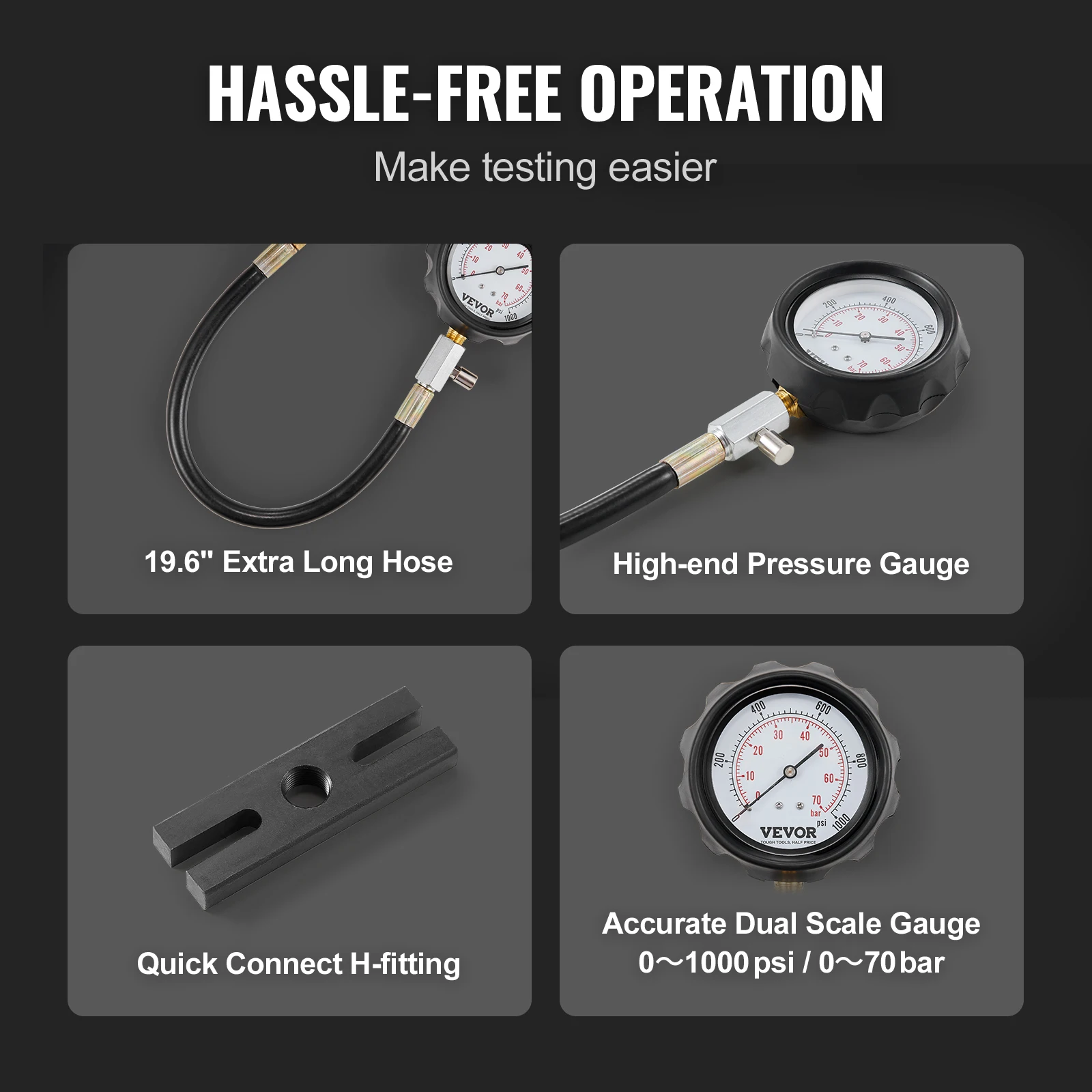 VEVOR Diesel Engine Compression Tester 18 pcs Cylinder Pressure Test Tool Kit Diesel Injector Tester Check Cylinders For Trucks 4