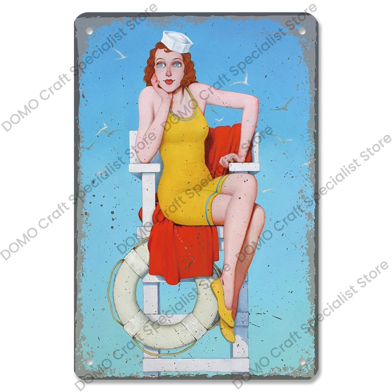 Décoration Murale MOTO VINTAGE AVEC PINUP, Métal, 40 X 31 Cm 27695RGSG