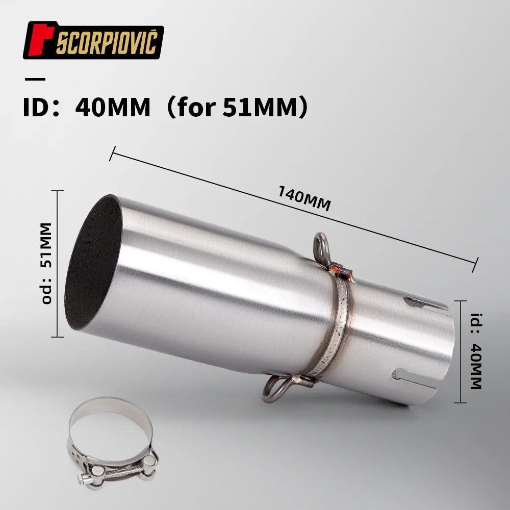Universal Motorcycle Intermediate Exhaust Pipe with Enhanced Muffler, 51mm Adjustable Diameter
