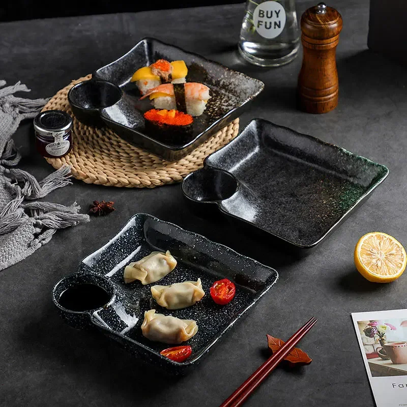 Japanese Dining Plate Ceramics Dipping Sauce Plate Vintage Cold Vegetables Tableware Chinese Dumpling Dish Sector Fish