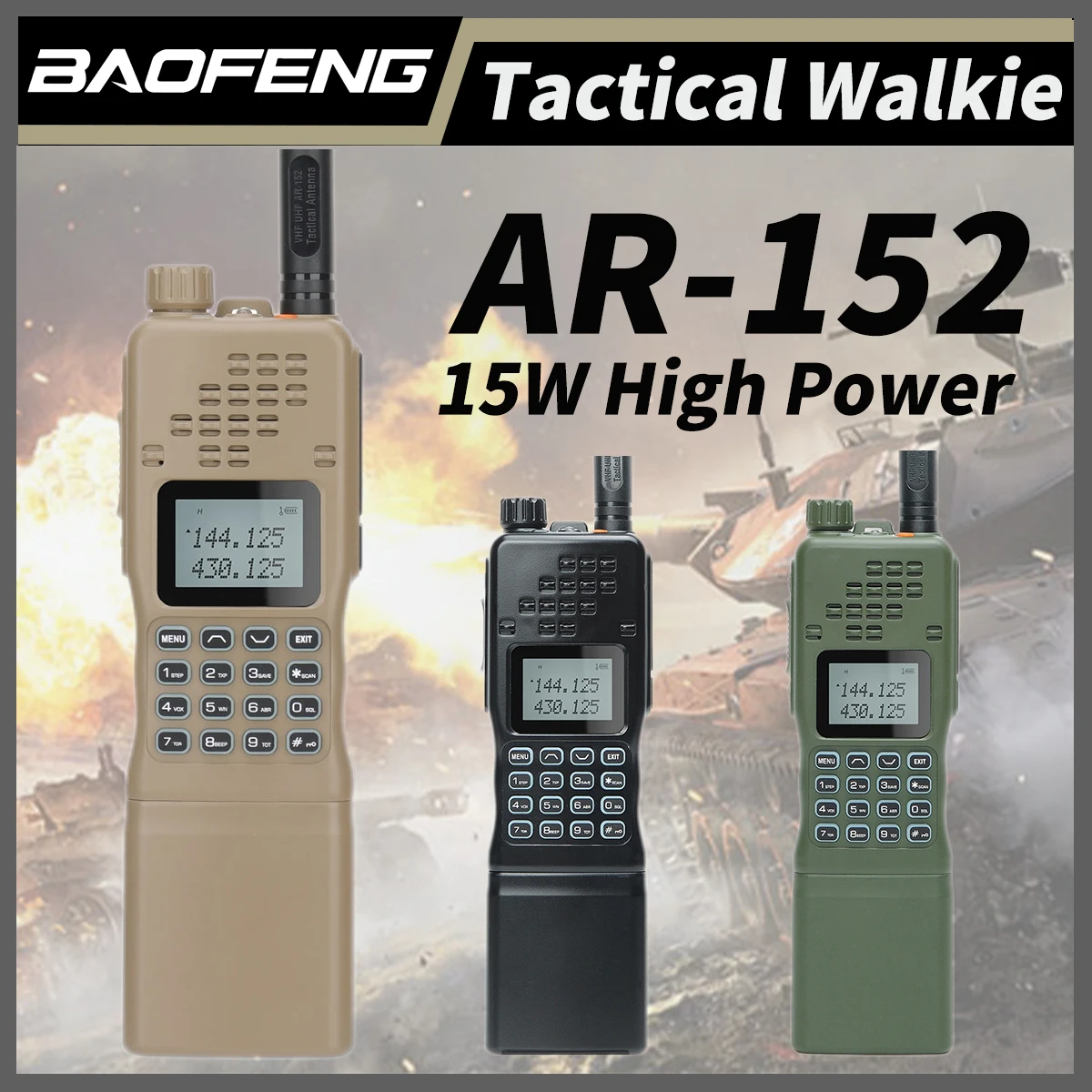 Baofeng AR-152 Military Two way Radio 15W Powerful Army Walkie Talkie -  Walkie-Talkie
