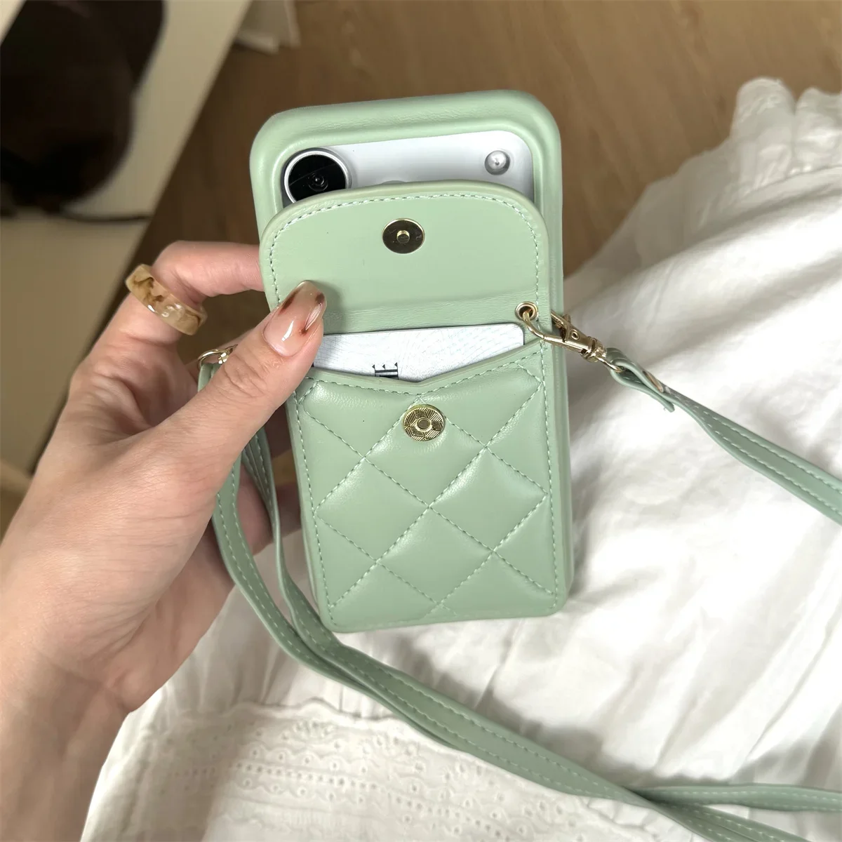 Elegant Crossbody Lanyard Phone Case with Leather Wallet Card Holder