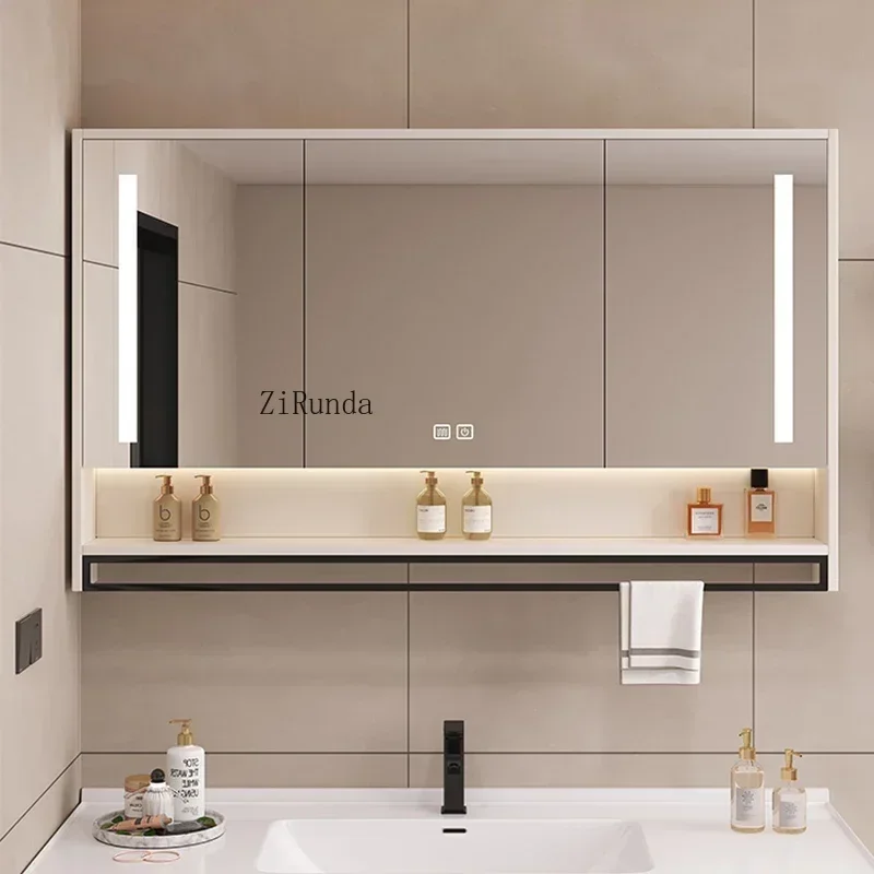 Nordic Smart Solid Wood Bathroom Mirror Cabinet Wall-mounted Dressing Mirror Shelf Lockers Simple Furniture Muebles Ba&ntilde;o FYBC