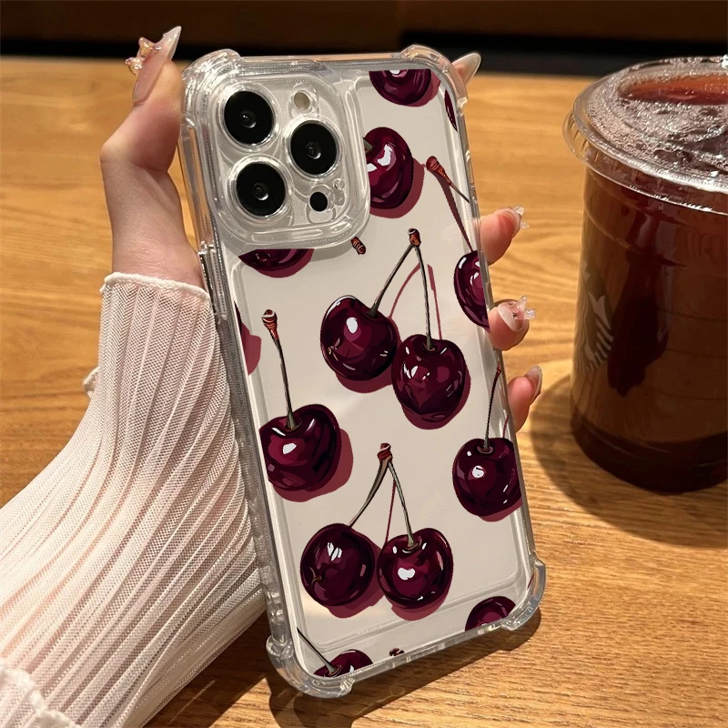 Shockproof Clear Bow Cherry Phone Case