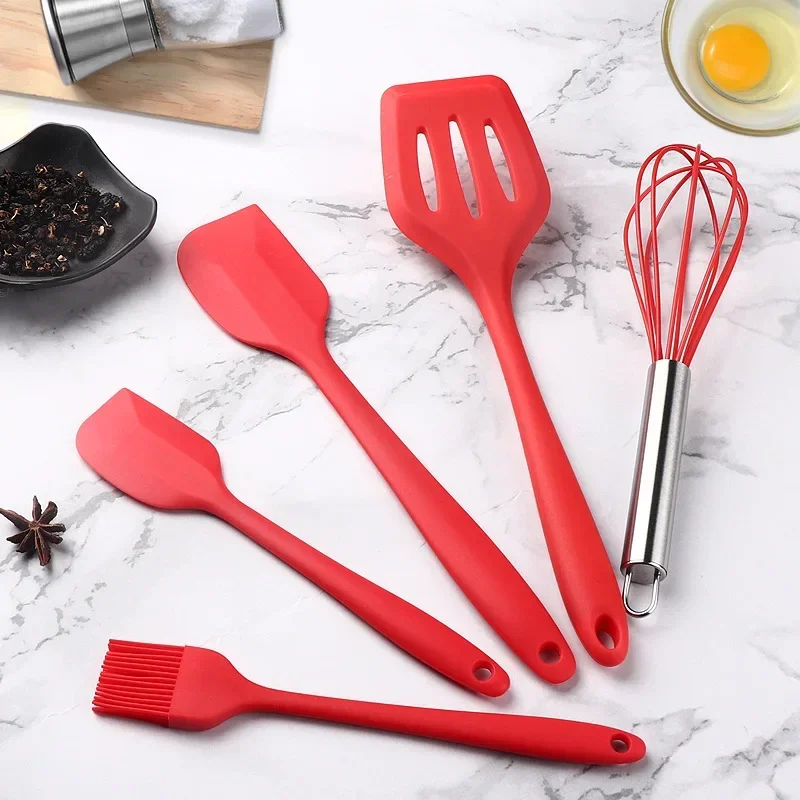 5Pcs Silicone Baking Utensils Set Non-Stick Silicone Cake Spatula Cooking Shovel Whisk Oil Brush Flexible Kitchen Utensils Sets